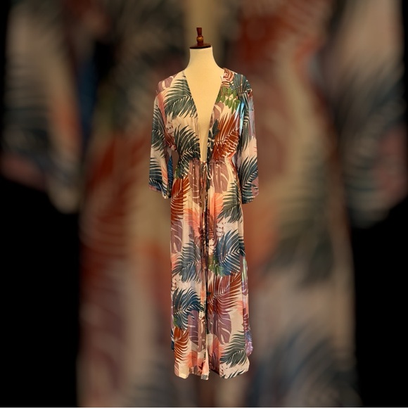 Jantzen multi-color PALM print Caftan Cover Up - Picture 5 of 5